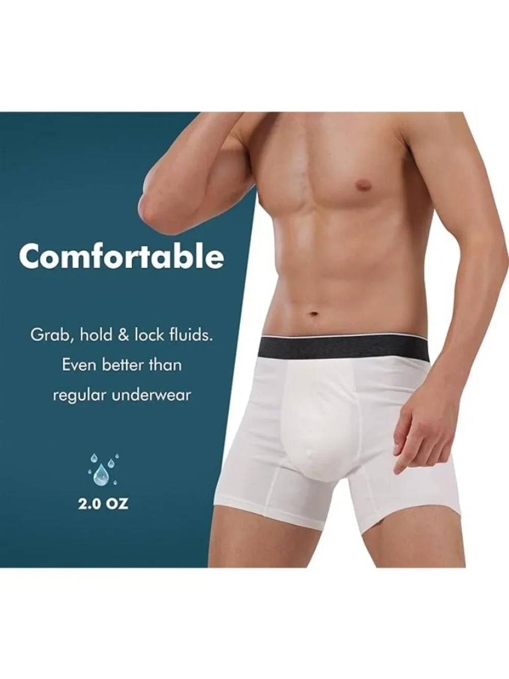 Aircute Men's 3 Pack Incontinence Boxer Briefs 2XL Leak Proof 60mL White